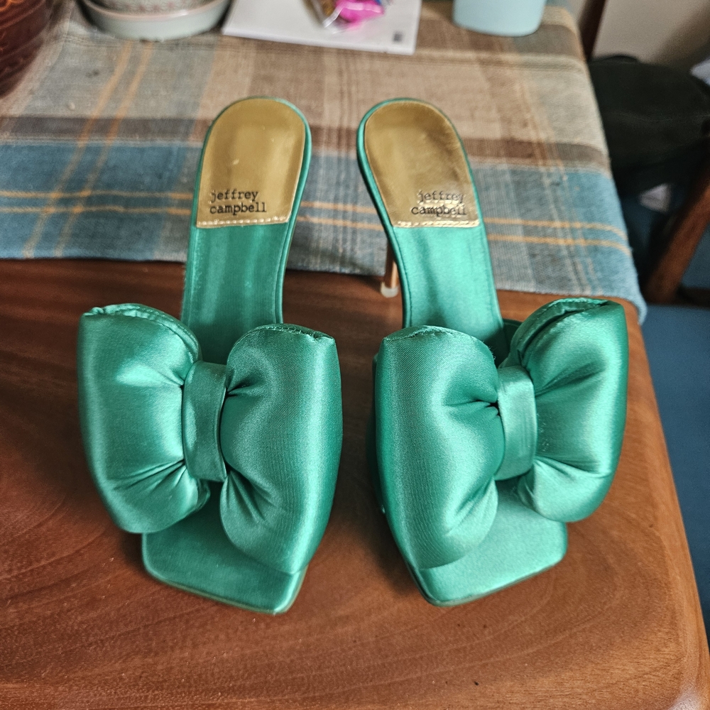 Jeffrey Campbell Emerald Satin Bow Heels